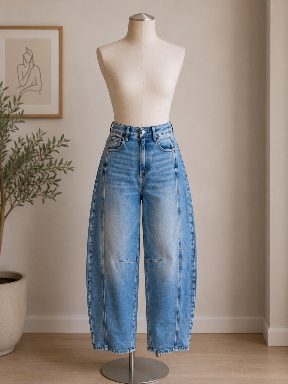 RISEN Jeans Womens 11/30
Light Wash Barrel Leg High Rise Denim Pants Wide Leg.